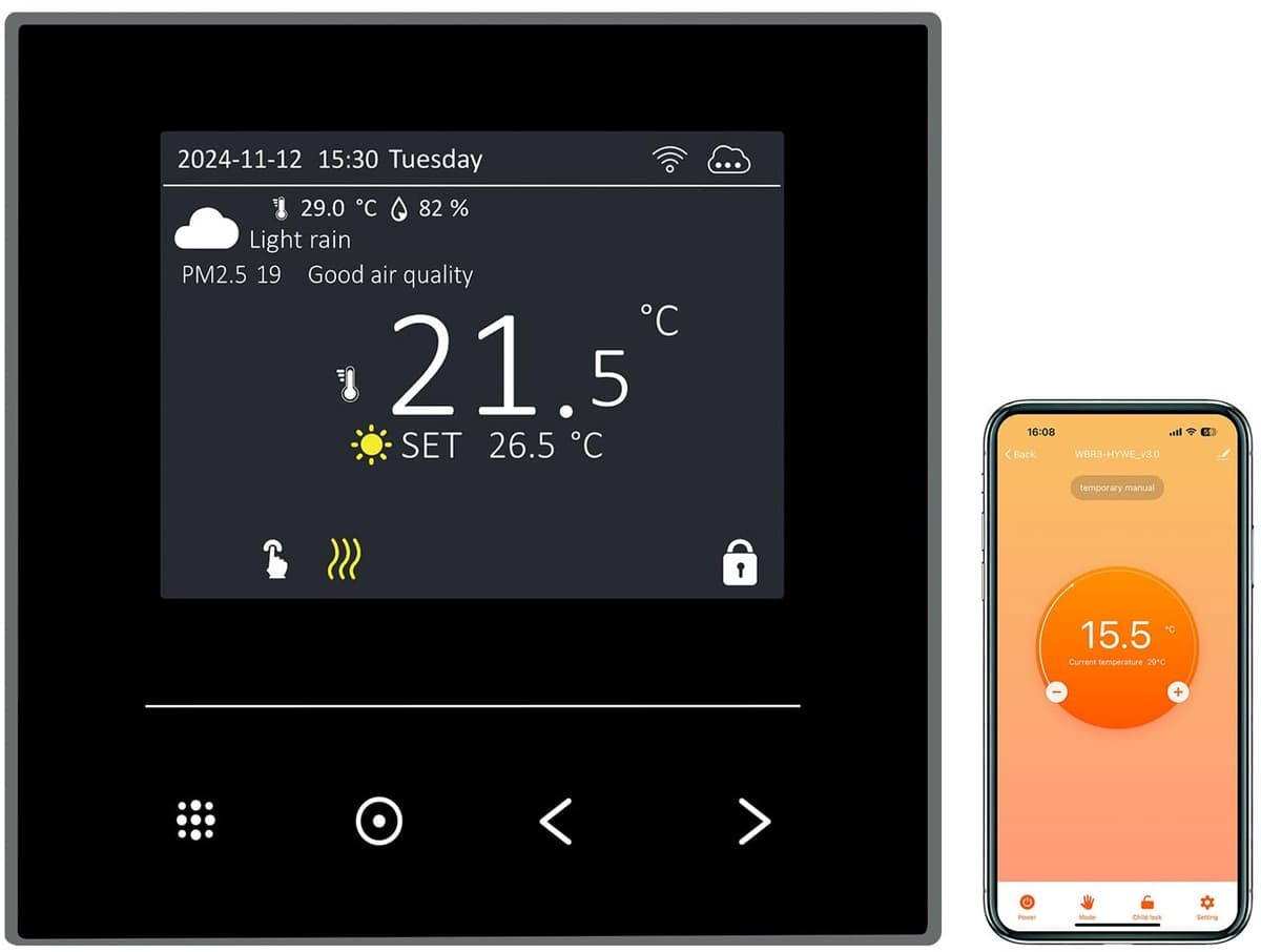 Slimme Thermostaat voor Elektrische Vloerverwarming, Digitale Programmeerbare Kamerthermostaat 16A, WiFi-elektrische verwarmingsthermostaat compatibel met Alexa, / — afbeelding 1