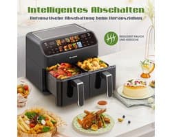 Heteluchtfriteuse – Dubbele Manden – 9 Liter – 2000 Watt – Kunststof – Zwart – Led Aanraakscherm Met Instelbare Temperatuur