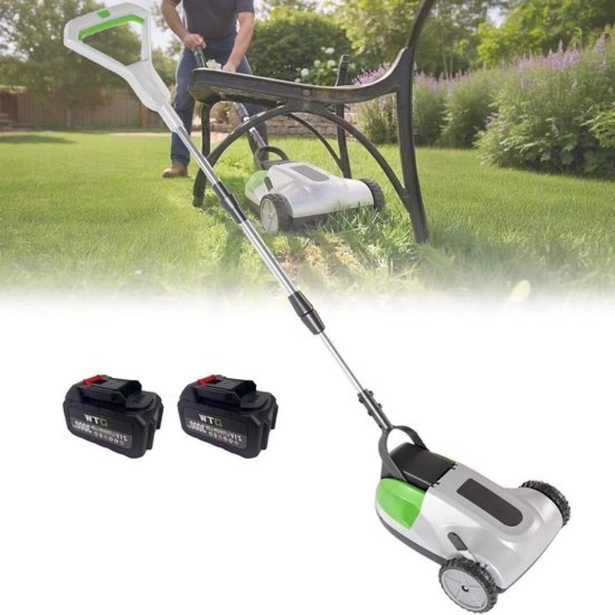 Accugrasmaaier - Draadloze grastrimmer - Voor gazononderhoud - Automatische uitschakeling - Maaibreedte van 21 cm - Grijs — afbeelding 1