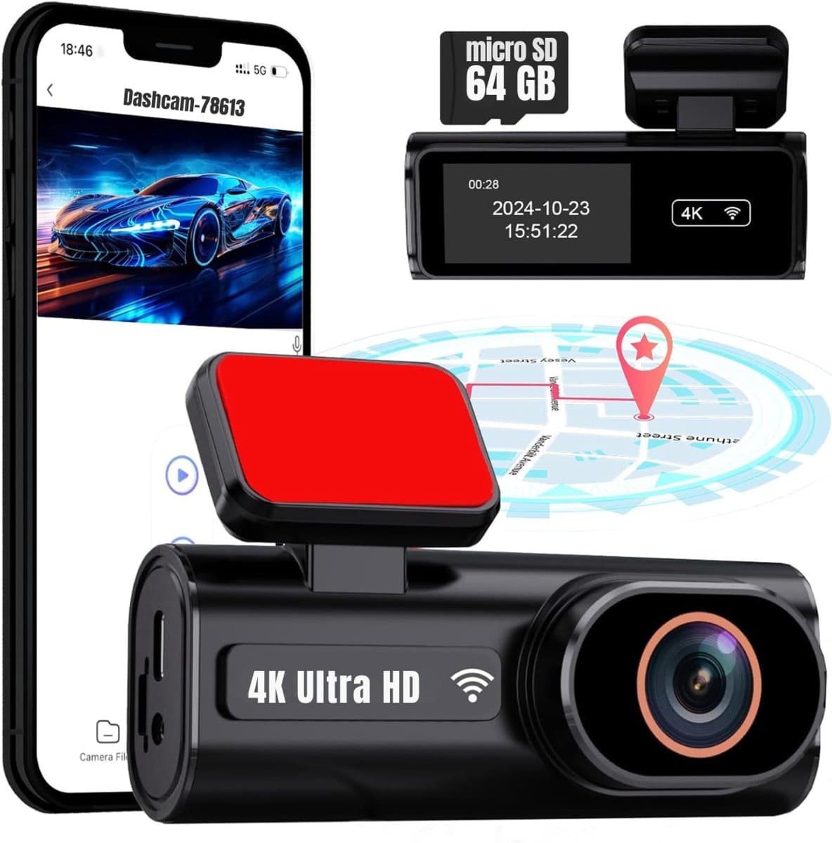 QORA® Dual Dashcam - Dashcam Voor Auto 1080p - Voor en Achter Camera – Auto Camera - G-Sensor - App Bediening – Parkeermodus - Zwart - 10cm x 4cm x 4cm; 300 g — afbeelding 1