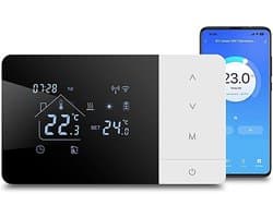 Thermostaat Huis - Temperatuurregelaar Slim - Klimaatregeling Thuis - Touchscreen Spraakbediening - 14 x 8.1 x 2 cm - Zwart Wit