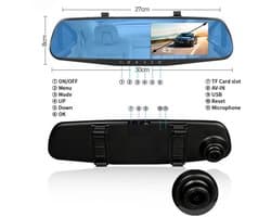 Dashcam voor Auto - 4.3 Inch - Full HD 1080P Auto Rij Recorder - Achteruitkijkspiegel DVR - Nachtzicht, Bewegingsdetectie, Parkeermodus - 6M Achteruitrijcamera - Zonder Geheugenkaart - Zwart