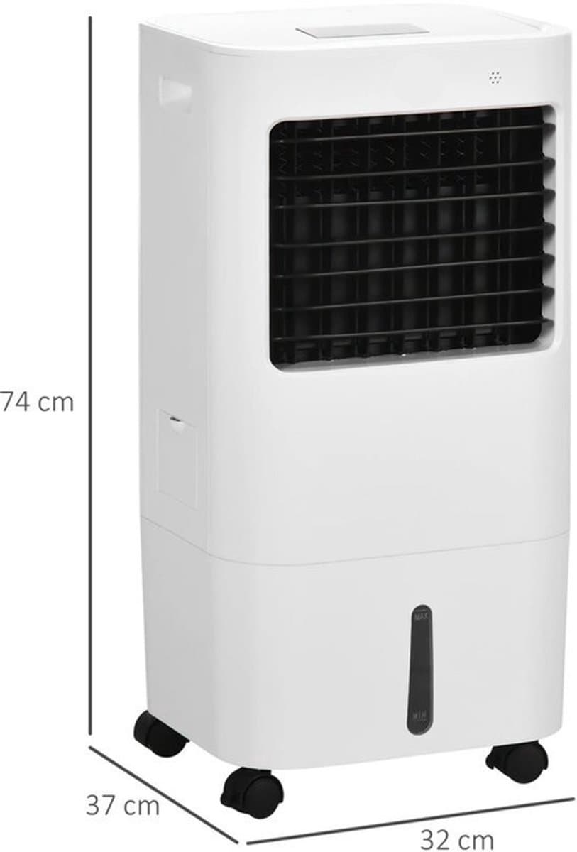 Mobiele Airco - Draagbare Airconditioning - Mini-Airconditioning - Verdampings Luchtbevochtiger - met Wielen - 15L Reservoir - voor Koeling - Ventileren - 65W - 62dB - 15-20 m² - 220-240 V/50HZ - 32 x 37 x 74 cm - Wit — afbeelding 1