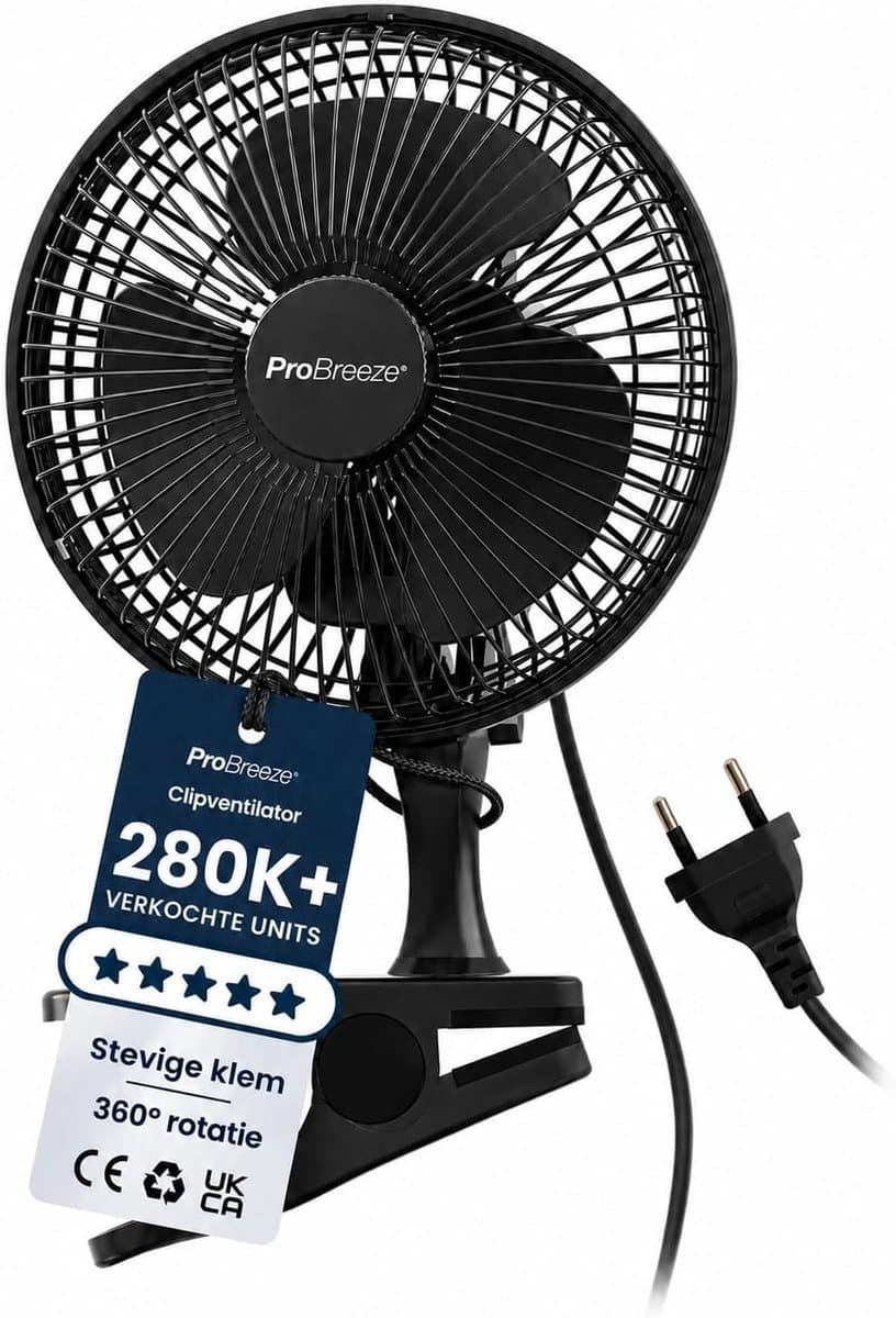 Ventilator 20 cm met 2 Snelheden – Stil, 360° Draaibaar en 100° Kantelbaar – 15W – Zwart — afbeelding 1