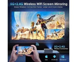 Yowhick - Beamer - Projector Beamer - Mini Meamer - 1080P - Automatische focus - met WiFi - 5G+2.4G Wireless Connection - Wit