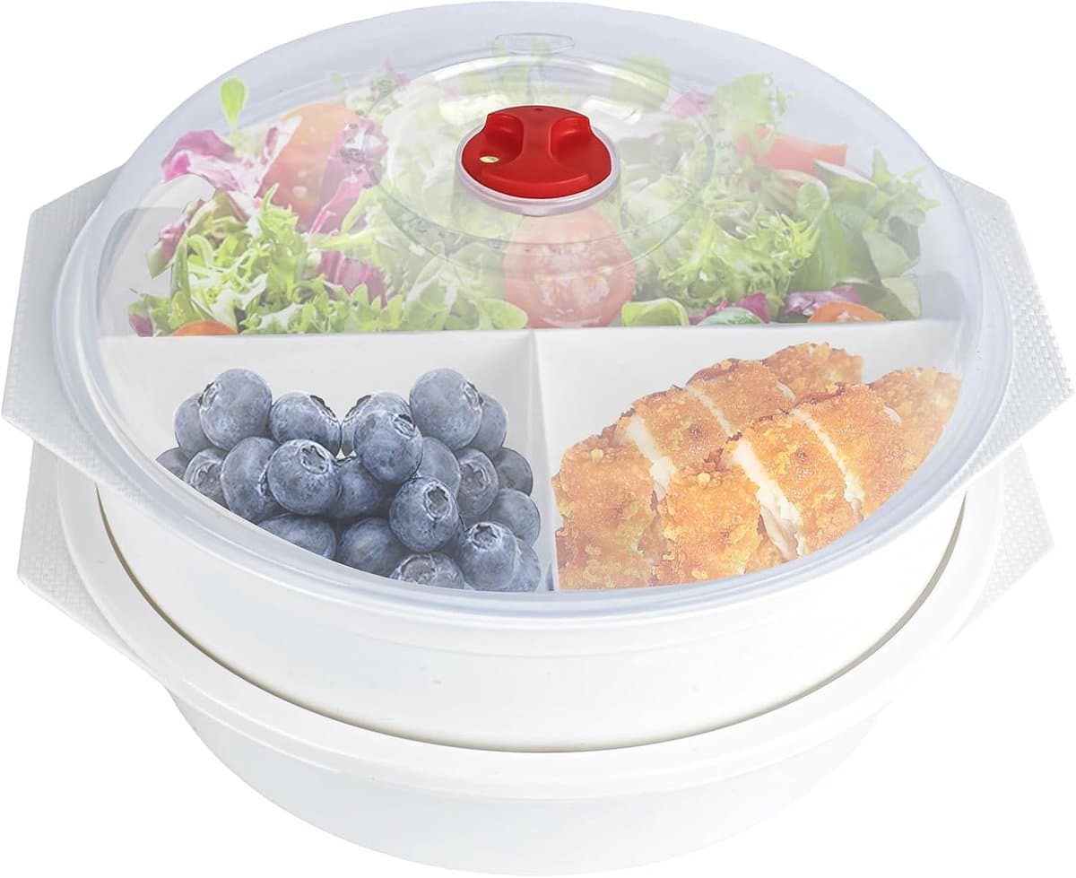 SnelShoppen - 2 Stuks Magnetron Schalen met Deksel, 2-Vaks Magnetron Dishes, Bewaardozen voor Verwarmen, Magnetron Schalen met Ventilatie voor Stoomfu — afbeelding 1