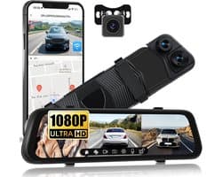 Dashcam Achteruitkijkspiegel - 9,66 Inch HD Touchscreen - 1080p + 2 x 720p - Met Wifi en App - Voor Auto's en Bestelwagens