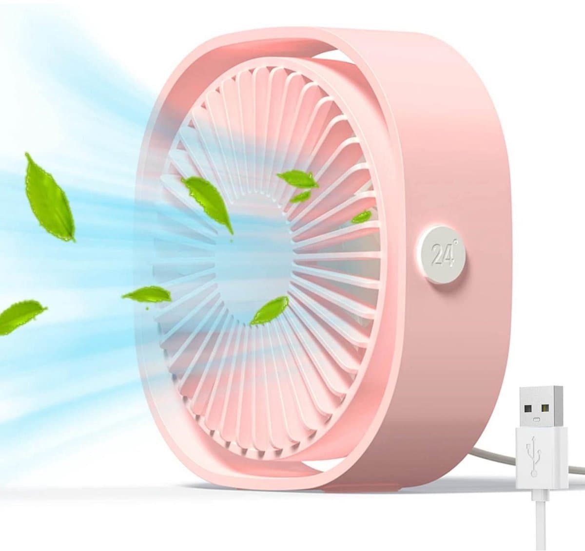 GELLDG Mini USB-bureauventilator - Tafelventilator - Miniventilator - Stil en draagbaar - Werkt op USB - Batterijen niet inbegrepen - 3 windsnelheden - 360° draaibaar - Geschikt voor thuis en op reis - Roze — afbeelding 1