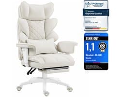 Dowinx Gamingstoel - Ergonomische Bureaustoel - Pocketvering Zitkussen - Dubbele Zachte Rugleuning - Verstelbaar Lendenkussen - Armleuningen - Voetsteun - PU - Wit