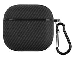 Hoesje Geschikt voor Apple AirPods 4 / 5 | TPU | met Haak | Carbon Zwart