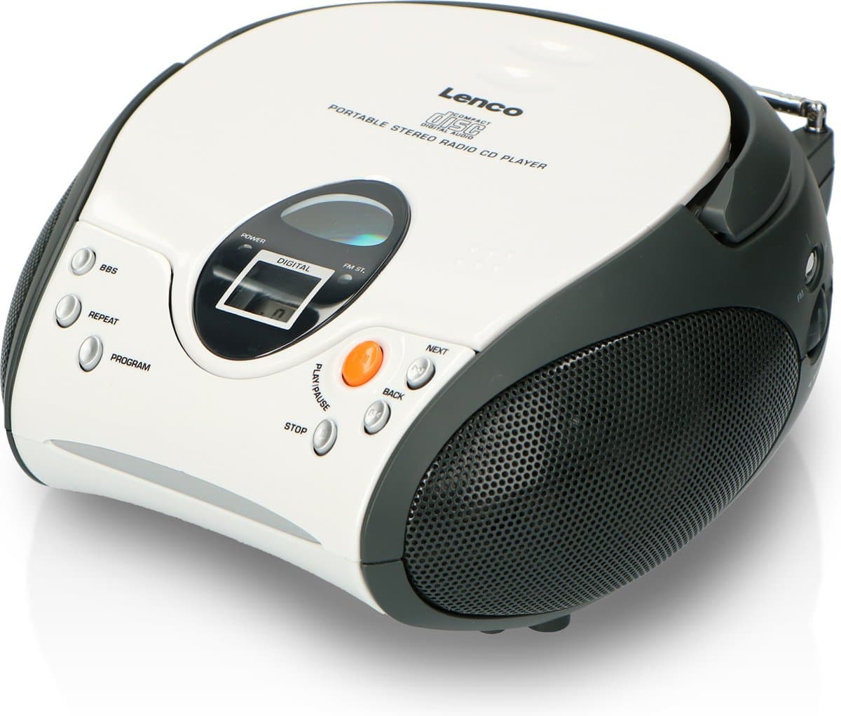 Lenco Draagbare Radio CD Speler - Stereo FM Radio en AUX – Werkt ook op batterijen - SCD-24 Wit — afbeelding 1