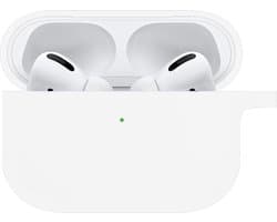 Hoesje - Geschikt voor Apple AirPods Pro 2 - met Clip - Siliconen Hoes - Silicone Case Cover - Wit