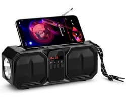 Denver Noodradio - Bluetooth Speaker - Solar Powerbank - 80W - FM Radio - Zaklamp - USB - BTG158 - Zwart