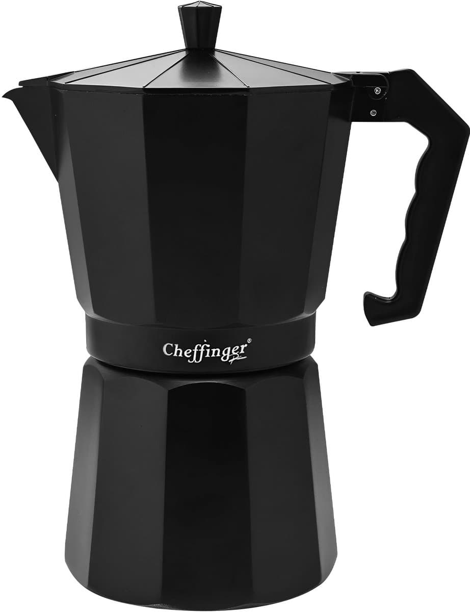 Cheffinger, Italiaanse Koffiezetapparaat 380ml 9 Kopjes van Aluminium met Ergonomisch Handvat, Zwart — afbeelding 1