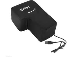Enter Knop XXL - Anti Stress Kussen - USB Aansluiting - Werkt Als een Echte Enter Knop - 5.5 x 20 x 10 cm - Zwart