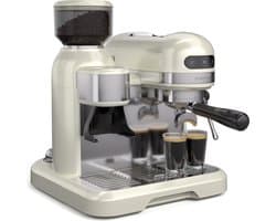 Klarstein Koffiemachine Bella Café Espressomachine met molen – 19 bar, 1550 W, 1,4 liter, geïntegreerde conische molen, melkschuimer, 2 kopjes, thermoblok, crème, roestvrij staal - voor Keuken - LED - Coffee Machine - Koffieautomaat