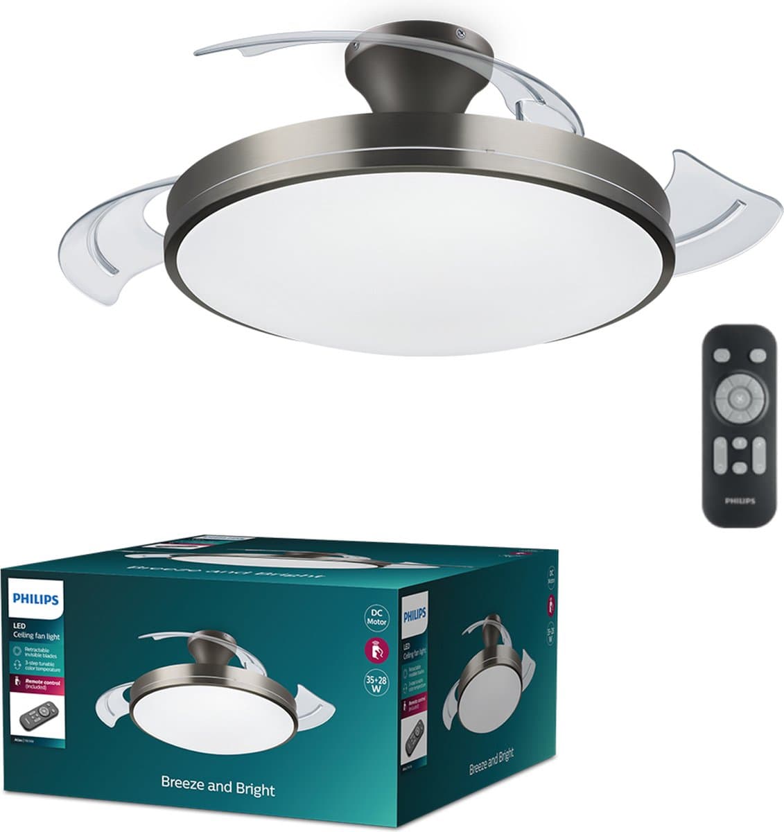 Philips Atlas LED-plafondlamp - met ventilator - nikkel — afbeelding 1