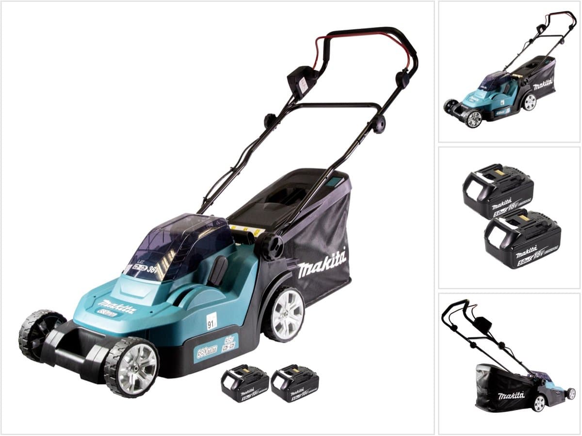 Makita DLM 432 T2 accu grasmaaier 36 V ( 2x 18 V ) 43 cm borstelloos + 2x accu 5.0 Ah - zonder lader — afbeelding 1