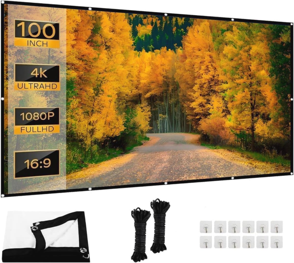Hoge Resolutie Opvouwbaar Beamer Canvas - 16:9 HD voor Thuis, Kantoor en School (255 cm) — afbeelding 1