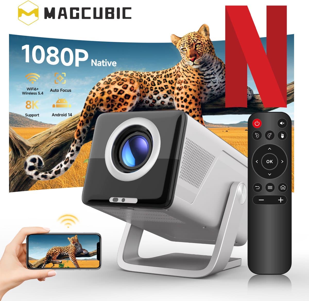 Magcubic X7 Mini Beamer - 8K support – Full HD 1080P Projector – WiFi 6 & Bluetooth 5.4 – Auto Focus & Keystone – Smart Android Beamer voor Thuisbioscoop & Outdoor — afbeelding 1