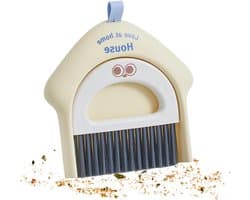 Bezem en stoffer set - Reinigingsset veger - Bureau reinigen - Compact ontwerp - 21 x 19 x 3 cm