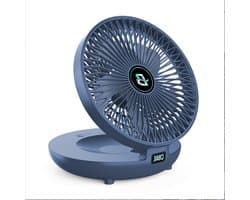 Oplaadbare Wandventilator - Kleine Bureauventilator - Frisse Lucht - Opvouwbaar Compact Design - 3 Snelheden - Blauw