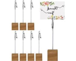8-delige Memo Clip Houder met Houten Basis, Fotohouders met Klemmen, Ideaal voor Foto's en Notities