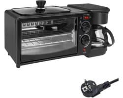 Innovastore Ontbijtmachine - Oven - Koffiezetapparaat - Broodrooster - Bakken - Warmhoudplaat - Kamperen - 3-1 machine - Zwart