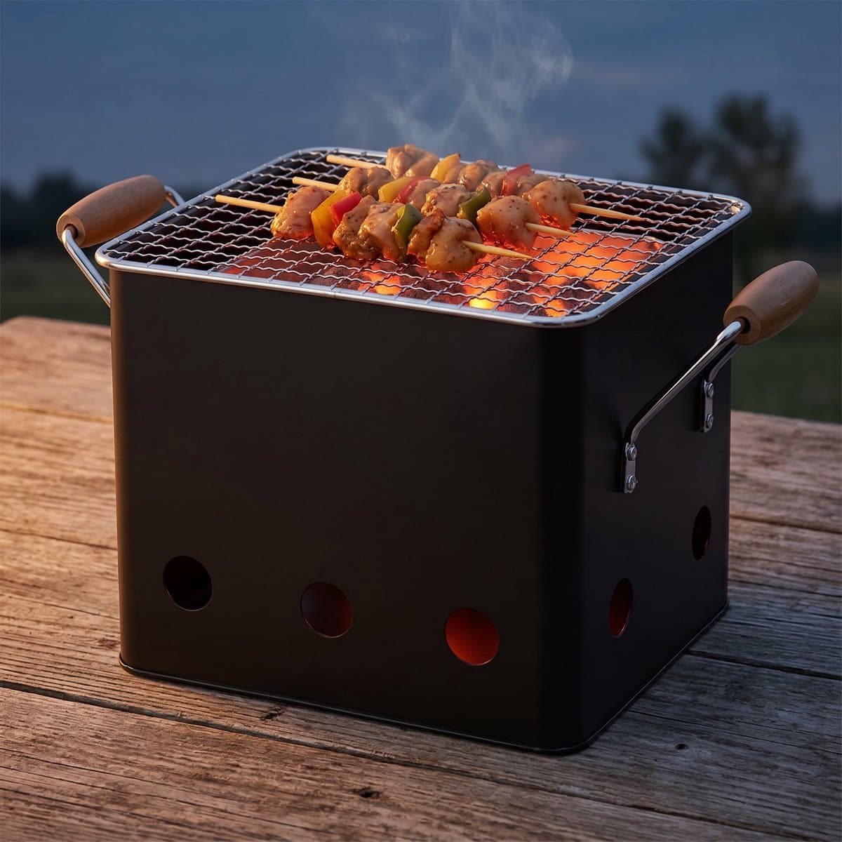 Cheqo® BBQ Kubus - Mini-Barbecue - Houtskool BBQ - Tafelbarbecue - Draagbare Grill - Camping BBQ - Picknick BBQ - Outdoor BBQ - Balkon Barbecue - Eenpersoons BBQ - Meeneem BBQ - Tuinfeest BBQ - Mat Zwart - Barbecue - Kolen BBQ - Tuin BBQ - Grill — afbeelding 1