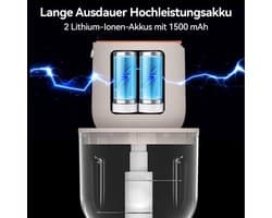 Deze groentesnijder, snoerloze elektrische keukenmachine en miniblender wordt geleverd met een glazen kom van 600 ml en kan worden gebruikt voor het verwerken van vlees, groenten, uien, knoflook, fruit en noten.