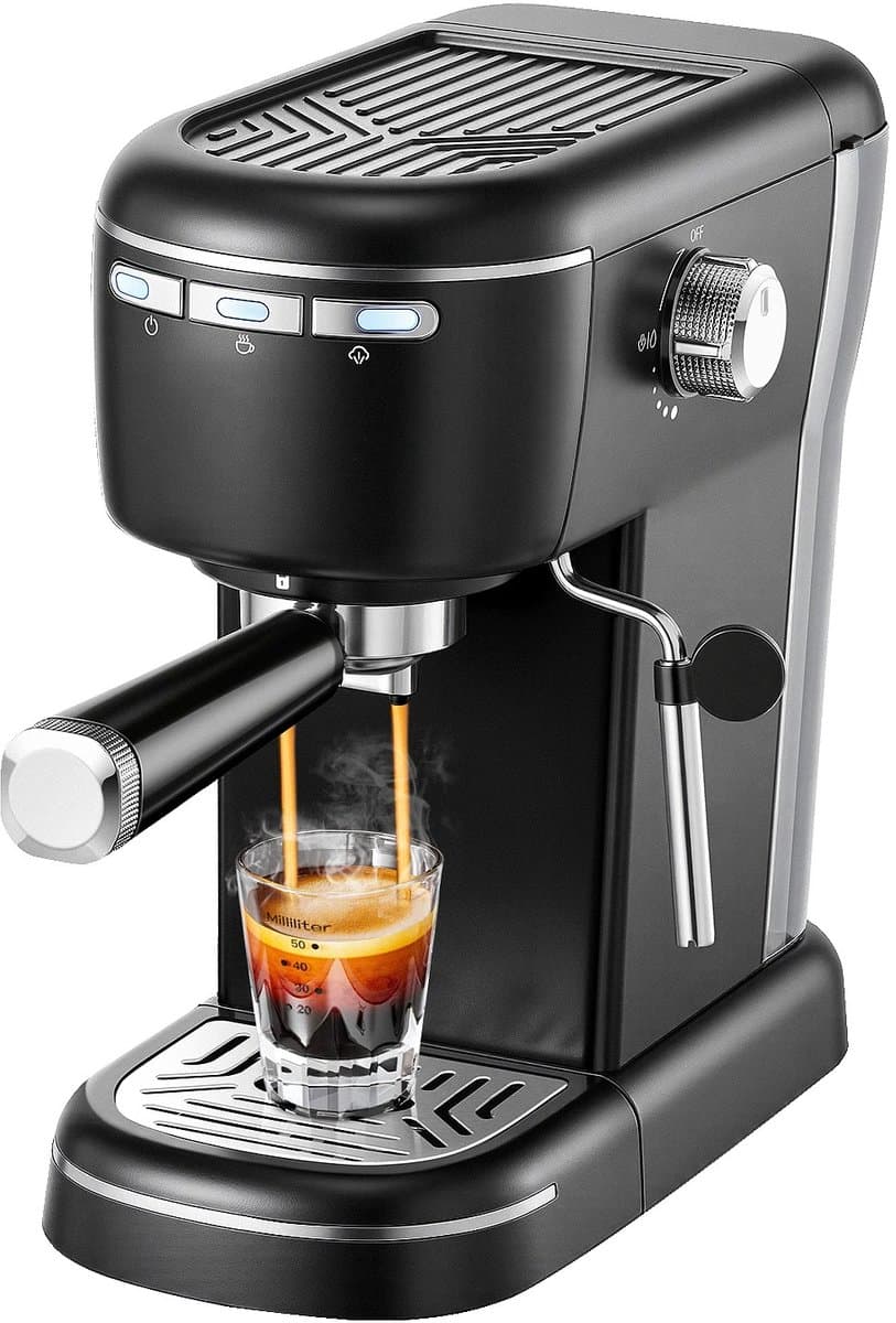 Seth Select Espressoapparaat 1100W – 15 Bar Koffiemachine met Melkopschuimer en 1,2L Reservoir - Cappuccino & Latte Maker - Zwart — afbeelding 1