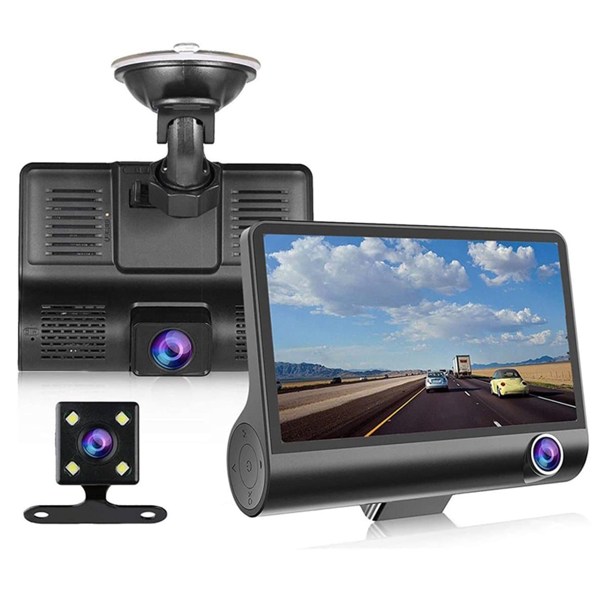 Smoakez Dash Cam 1080P Groothoek 4 Inch Nachtzicht Bewegingsdetectie Auto Recorder Voor en Achter — afbeelding 1