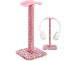 Hoofdtelefoon standaard - Headset houder - Bureau organiseren - Versierd met kristallen - 10.5 x 10.5 x 23 cm - Roze