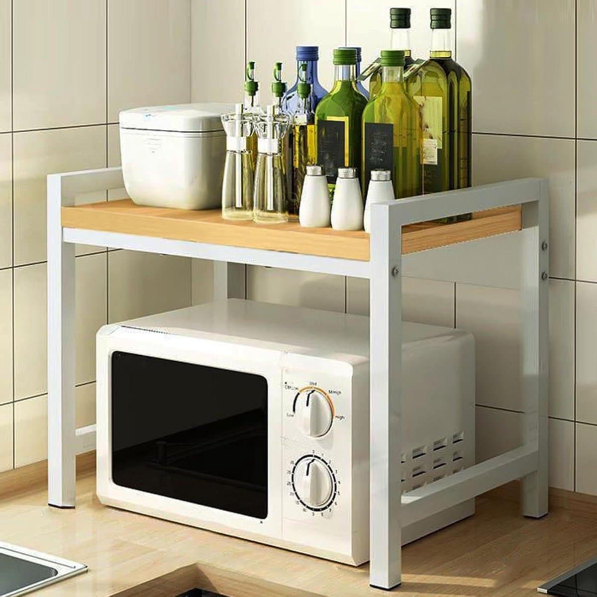 Magnetron plank standaard - Keukenrek - Ruimte maximaliseren - Flexibele configuraties - Dubbel of drielaags - Kersen — afbeelding 1