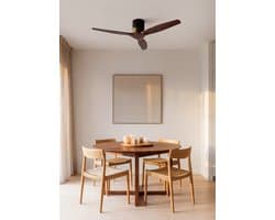 CREATE - Plafondventilator silent 100% hout 40W (Ø132cm) - Geen licht - Controller voor wandmontage + Afstandsbediening - 6 snelheden - Programmeerbaar - WIND CALM NATURAL WOOD
