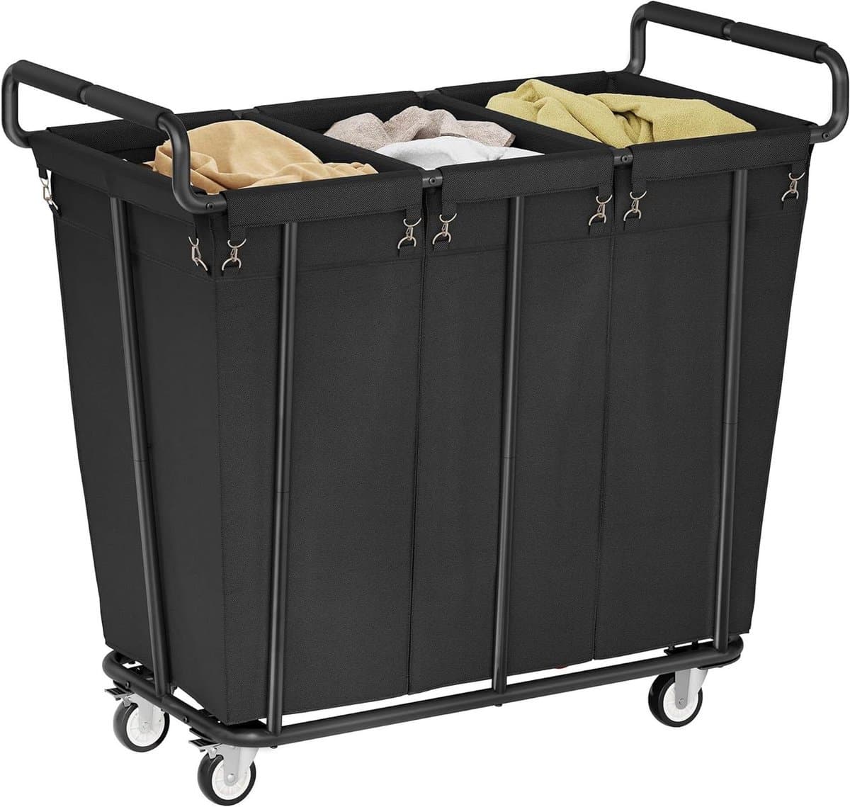 Wasmand Met Vakken - Sorteren Wasgoed - Kleding Sorteren - Met Wielen - 3 Vakken - Zwart — afbeelding 1
