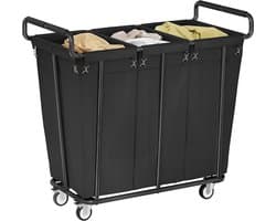Wasmand Met Vakken - Sorteren Wasgoed - Kleding Sorteren - Met Wielen - 3 Vakken - Zwart