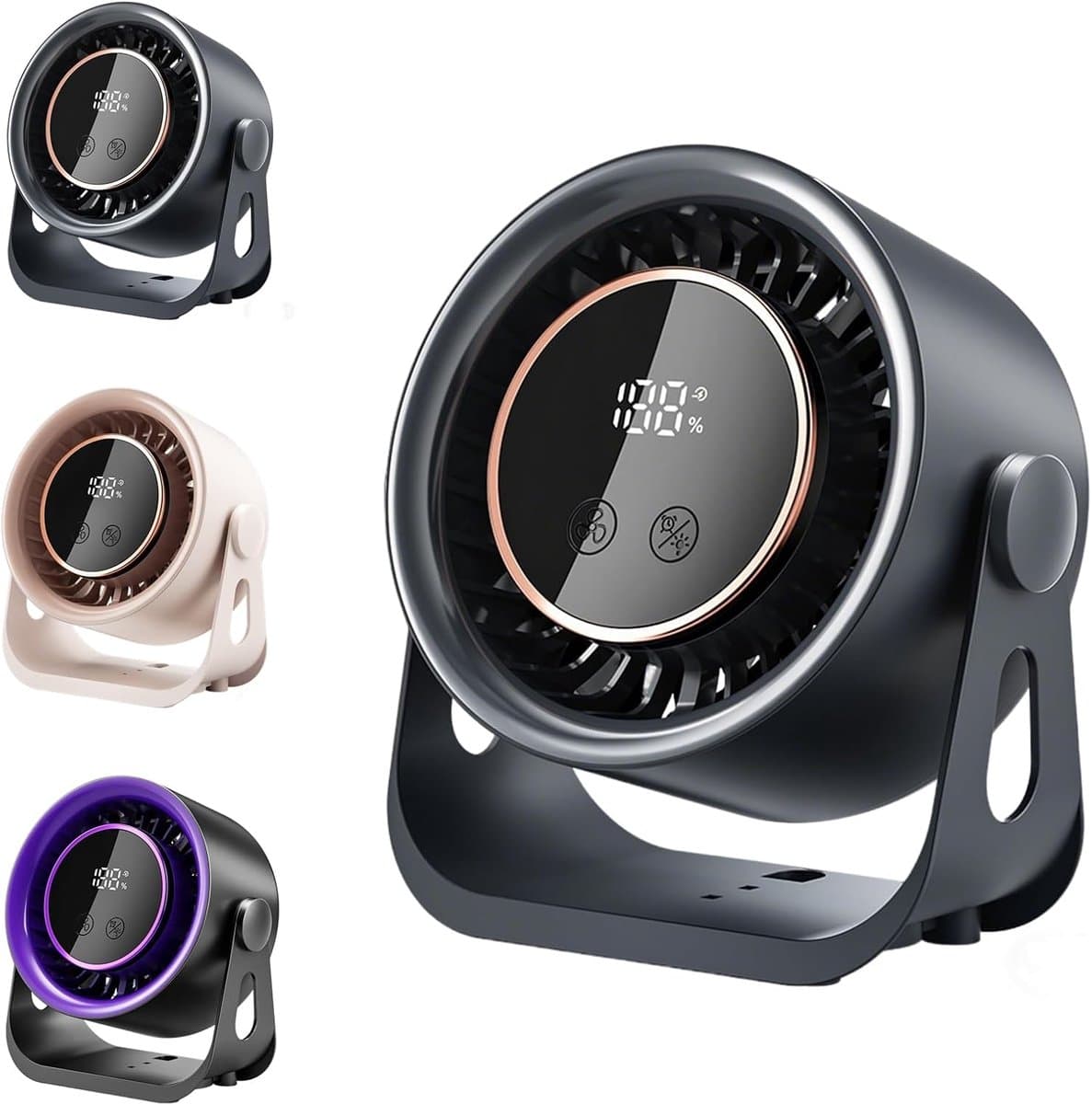 Bureau ventilator - Mini ventilator - USB ventilator - Hangventilator - Traploze snelheidsregeling met 199 standen - 8-uurs timer - LCD-display - Draagbare ventilator voor bureau, thuis op de camping - 14,8 x 7,4 x 15,6 cm - Grijs — afbeelding 1