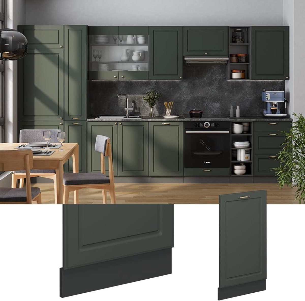Keuken Vaatwasser Frontpaneel Landhuis Stijl Groen-Goud 45 cm Inbouw — afbeelding 1