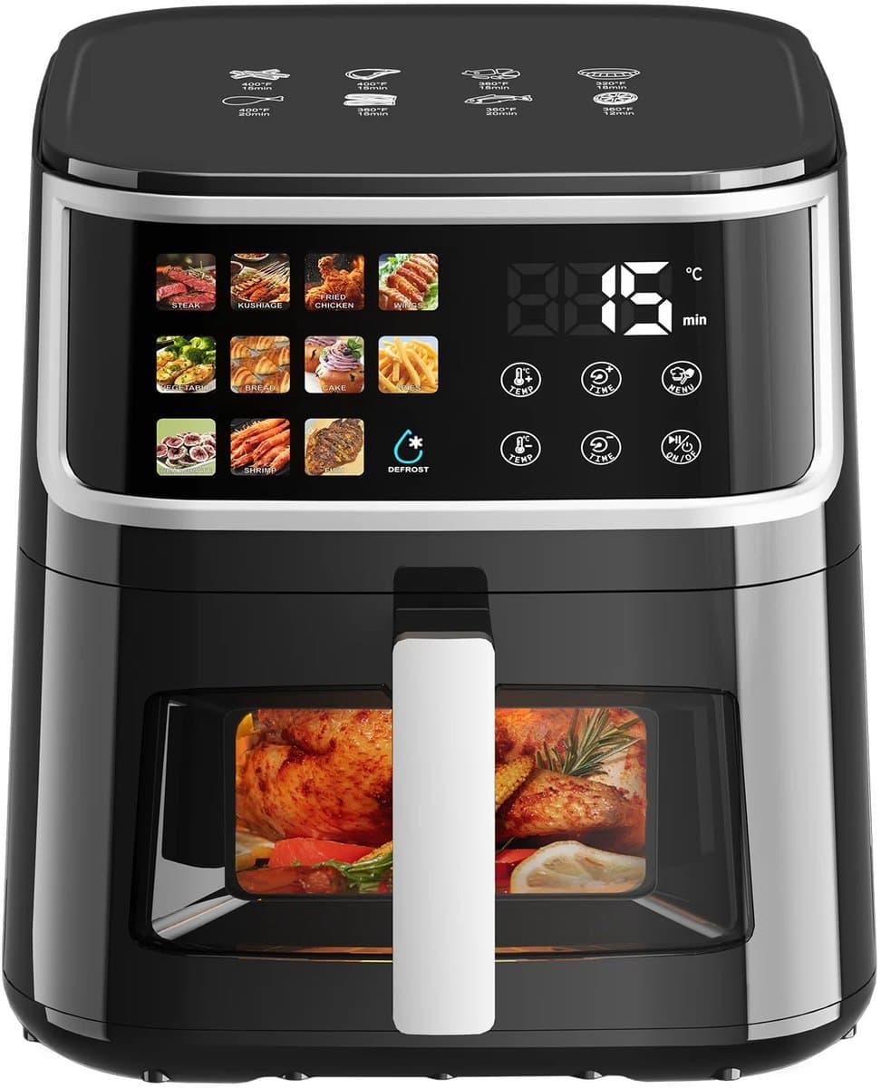 Novari Airfryer - Heteluchtfriteuse - Friteuse - Frituurpan - 8 Liter - 11 vooraf ingestelde programma's - LED-display - Zwart — afbeelding 1