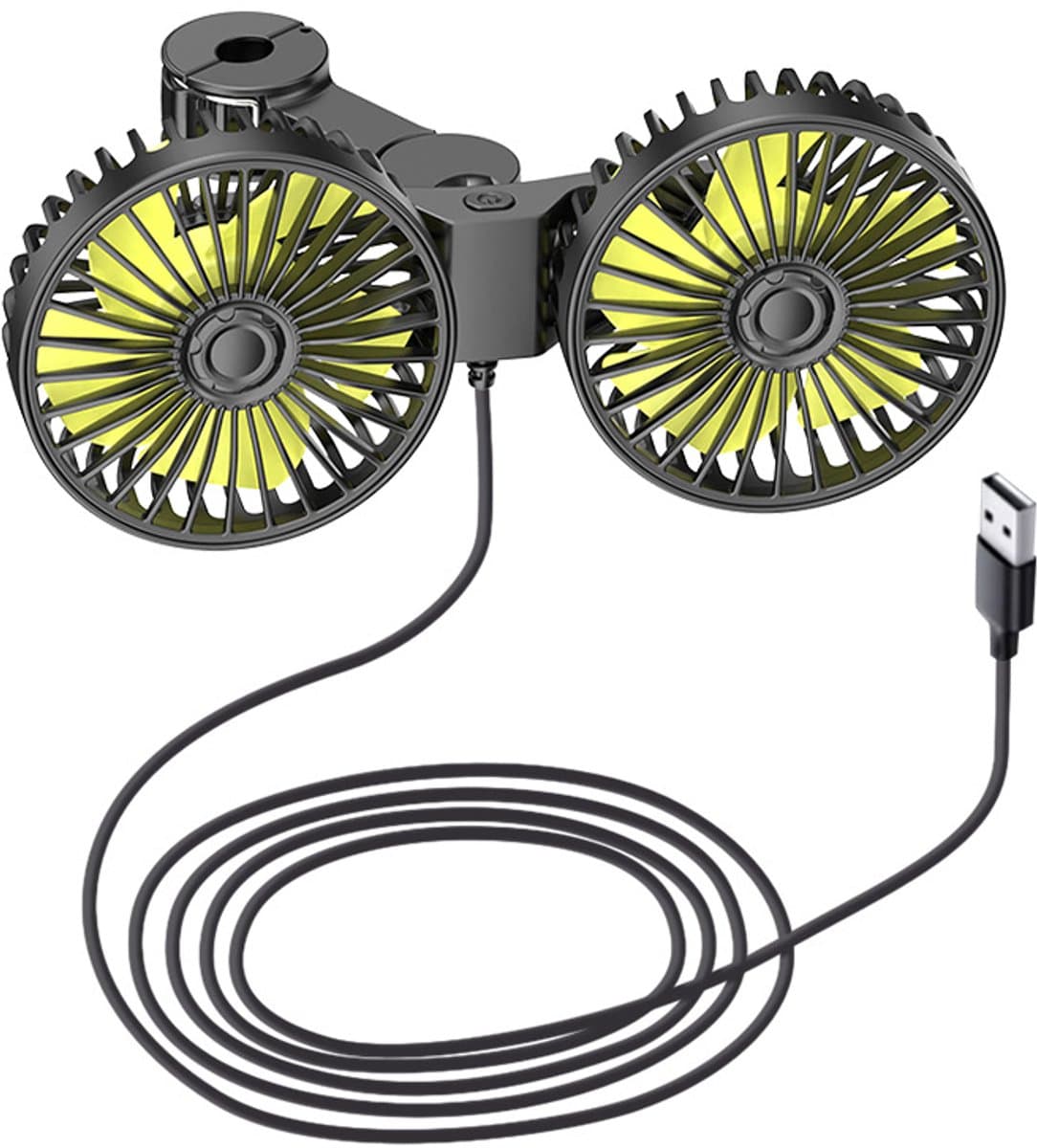 Auto Hoofdsteun Ventilator - Autoventilator Achterbank - USB - Dubbele Kop - 5 Bladen - 10W - Krachtige Luchtstroom - Zwart — afbeelding 1