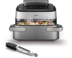 Philips Airfryer Megabasket Met Stoomfunctie 5000-serie – NA565/02 – PFAS vrij - Enkele mand óf Dubbele Mand - SteamClean – 9,5L – Tot 8 Personen – Inclusief Tang