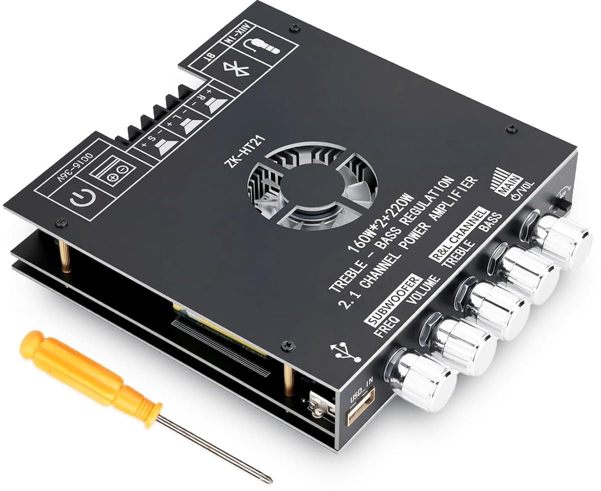 Krachtige 2.1 Kanaals Hifi Versterker Module met Bluetooth 5.0 - 2x160W + 220W Subwoofer Digitale Eindversterker — afbeelding 1