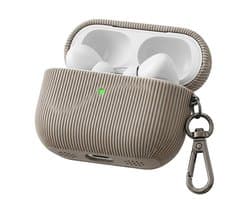 Luxe geribd hoesje voor oordopjes – Vertical Stripe design met sleutelhaak, geschikt voor AirPods Pro 2 (Grijs)