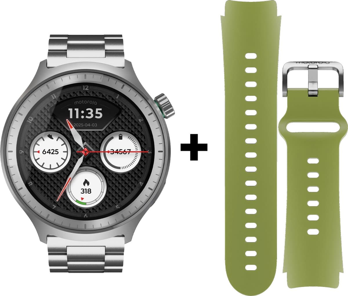 Motorola moto watch - 47mm - Silver + extra band — afbeelding 1