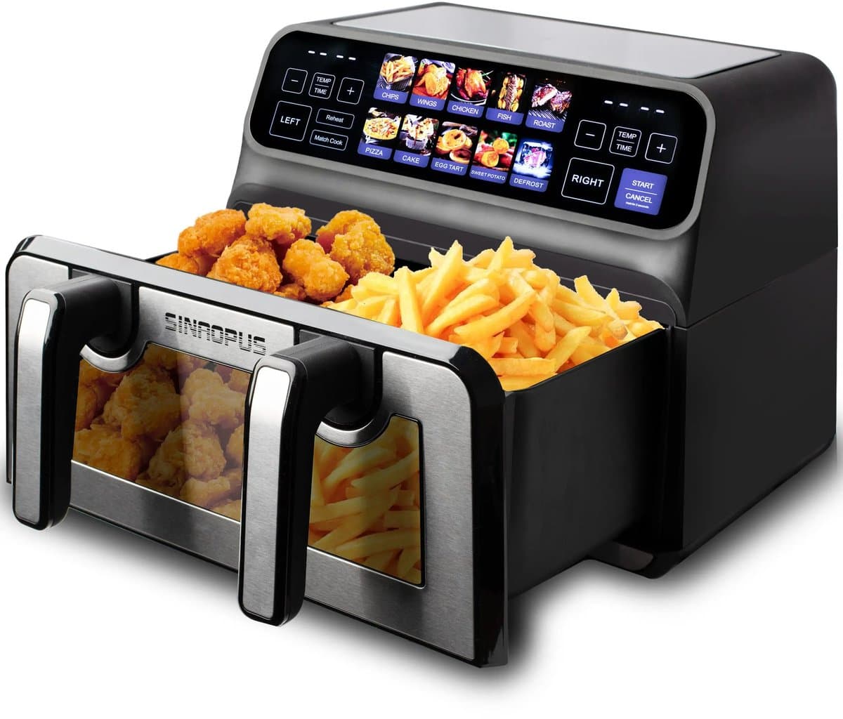 Flolife - Airfryer - Heteluchtfriteuse - 2200W - Dubbele Mand - 9 L - XXL - Multifunctionele - LED Touchscreen en Instelbare Timer — afbeelding 1