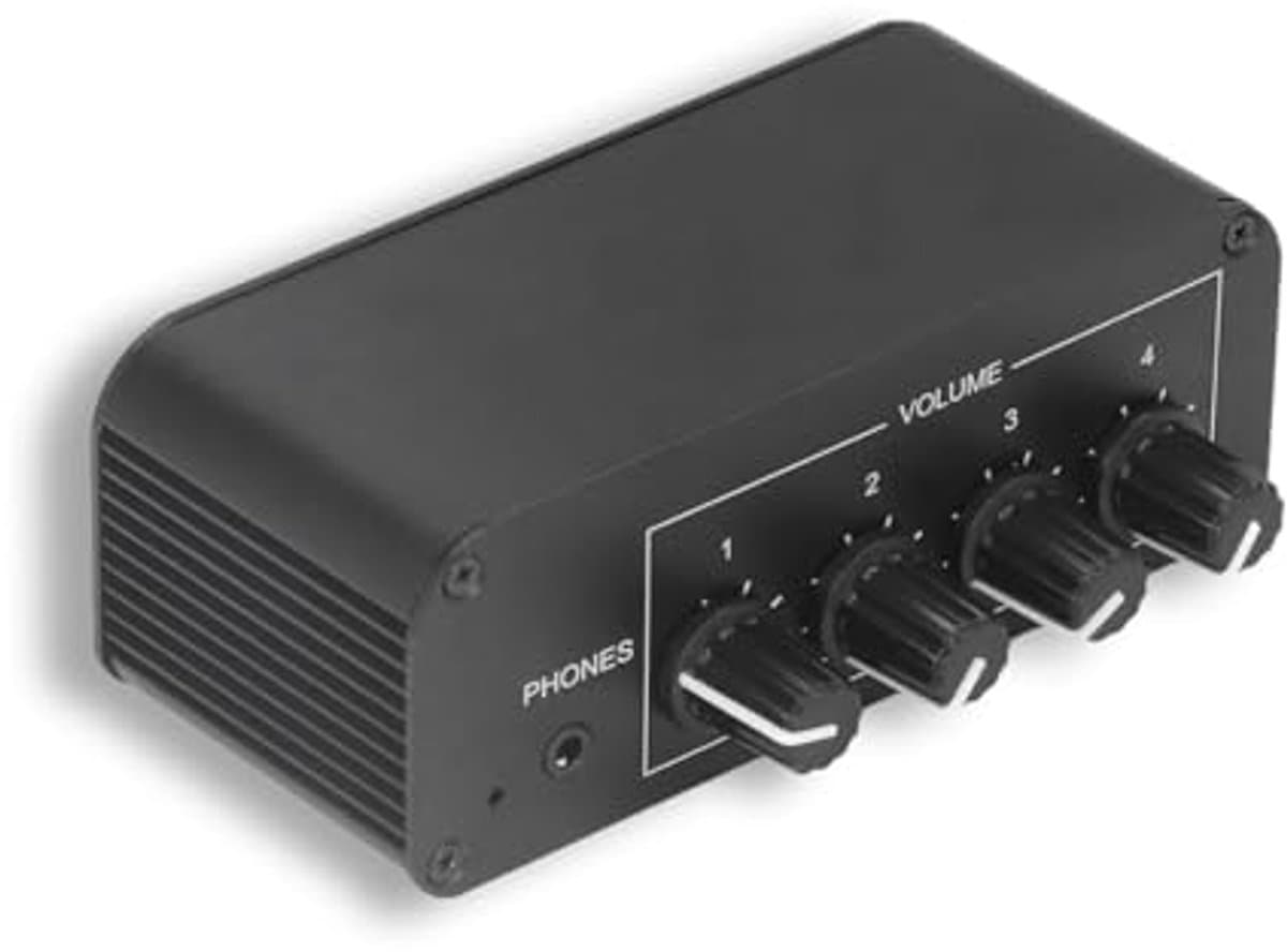 Mini Stereo Mixer met 4 Kanalen en Hoofdtelefoonuitgang - Geluidsversterker voor Microfoon en Gitaar — afbeelding 1