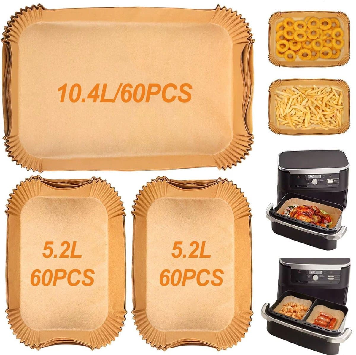 Geschikt voor Air Fryer Liners Luchtbakken accessoires 10.4L60 stuks + 5.2L120 stuks — afbeelding 1
