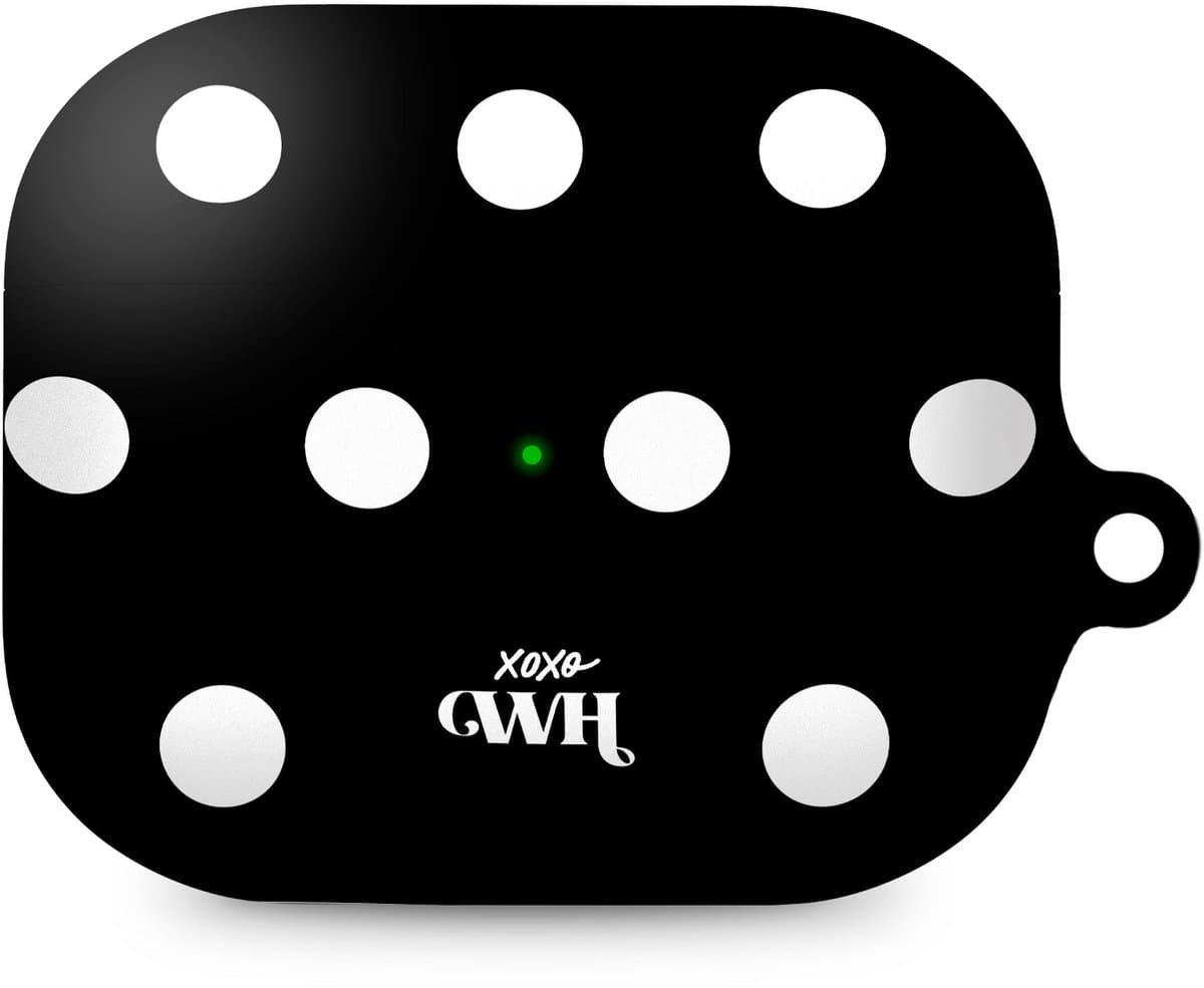 xoxo Wildhearts hoesje geschikt voor AirPods Pro - Polka Dots (Zwart) - Ook als telefoonhoesje verkrijgbaar - schokbestendige case - koptelefoonhoesje - Beschermhoes met stippenpatroon - Zwart met witte stippen — afbeelding 1