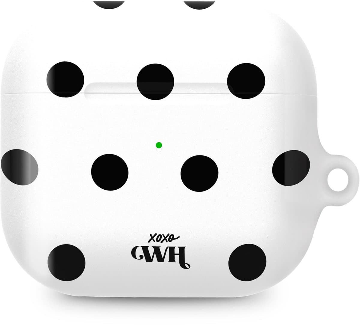 xoxo Wildhearts hoesje geschikt voor AirPods 3 - Polka Dots (Wit) - Ook als telefoonhoesje verkrijgbaar - schokbestendige case - koptelefoonhoesje - Beschermhoes met stippenpatroon - Wit met zwart stippen — afbeelding 1